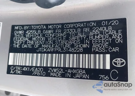 2020 Toyota Prius Prime Xle from USA, damaged, VIN JTDKARFP9L3148228